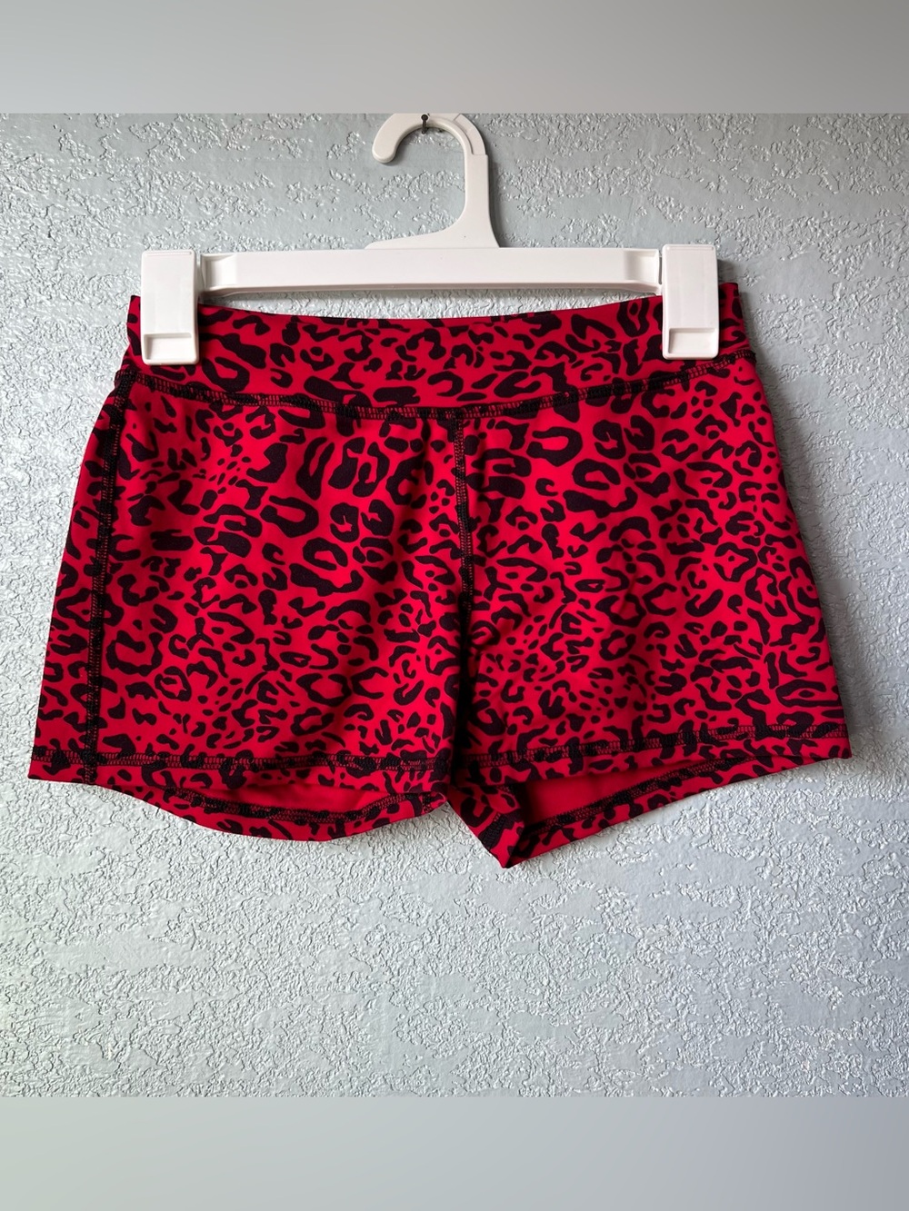Y2K Bebe Sport Made in USA Red Leopard Print Workout Shorts Size S